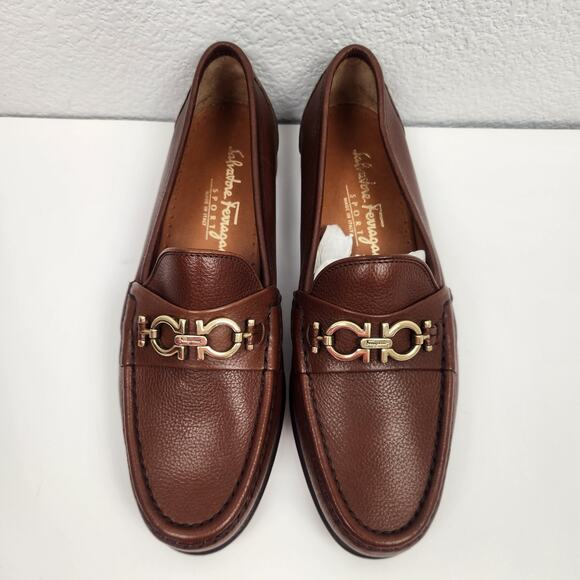 Salvatore Ferragamo Sport Gwendy Tan Pebble Calf Loafers Women Size 8B Brown New - Picture 7 of 14